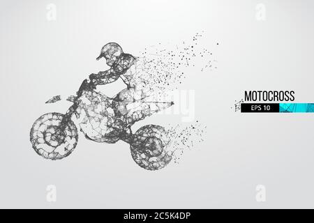 Abstrakte Silhouette eines Drahtmodell Motocross-Fahrer aus Partikeln auf dem weißen Hintergrund. Bequeme Organisation der eps-Datei. Vektorgrafiken. T Stock Vektor