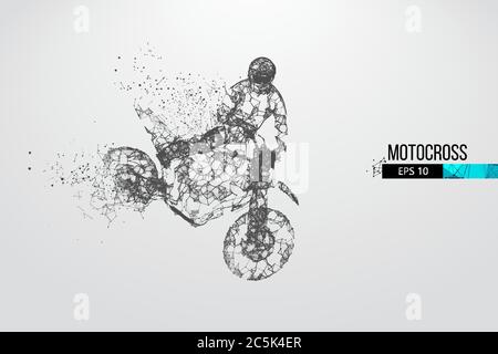 Abstrakte Silhouette eines Drahtmodell Motocross-Fahrer aus Partikeln auf dem weißen Hintergrund. Bequeme Organisation der eps-Datei. Vektorgrafiken. T Stock Vektor