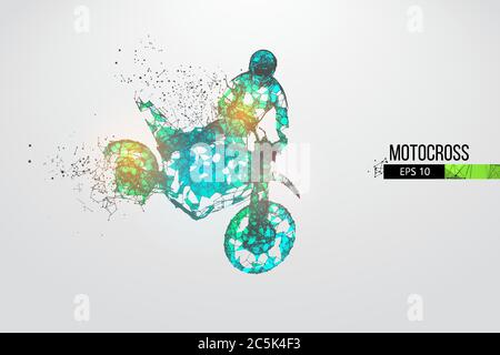 Abstrakte Silhouette eines Drahtmodell Motocross-Fahrer aus Partikeln auf dem weißen Hintergrund. Bequeme Organisation der eps-Datei. Vektorgrafiken. T Stock Vektor