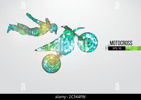 Abstrakte Silhouette eines Drahtmodell Motocross-Fahrer aus Partikeln auf dem weißen Hintergrund. Bequeme Organisation der eps-Datei. Vektorgrafiken. T Stock Vektor
