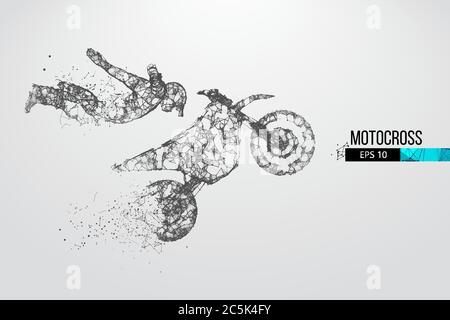Abstrakte Silhouette eines Drahtmodell Motocross-Fahrer aus Partikeln auf dem weißen Hintergrund. Bequeme Organisation der eps-Datei. Vektorgrafiken. T Stock Vektor