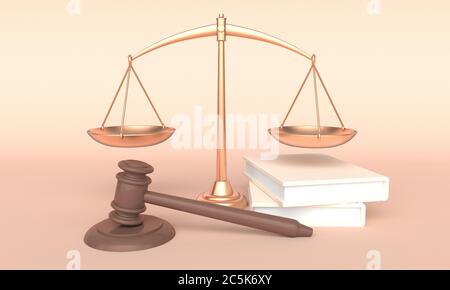 Konzeptgesetz. Waagen, Bücher und Richter gavel. 3d-Rendering Stockfoto