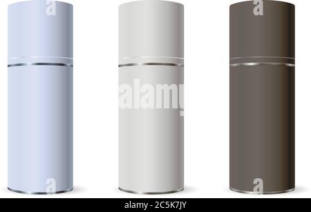 Vorlage Design Kosmetik Produkt Matte Metall Sprühflaschen. Mockup für Werbung, Werbung, Branding, Print, Cover. 3D-Vektordarstellung in Mode. Stock Vektor