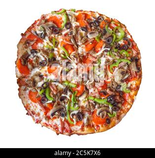 Pizza isoliert auf weiß. Beschneidungspfad enthalten. Stockfoto