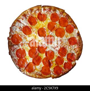 Pizza isoliert auf weiß. Beschneidungspfad enthalten. Stockfoto