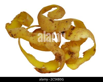 Kartoffelschale auf Weiß isoliert. Foto mit Beschneidungspfad. Stockfoto