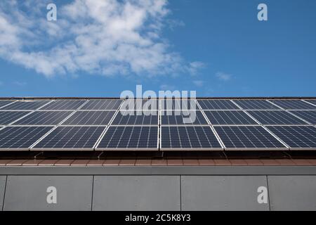 Solarmodul. Photovoltaik-Öko-Paneele für Strom aus Sonnenenergie Stockfoto