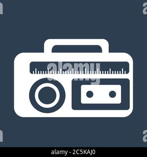 Kassettenrekorder-Symbol. Für Websites und Apps. Bild auf schwarzem Hintergrund. Vektorgrafik für flache Linien. Stock Vektor