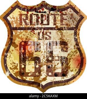 Vintage Route 66 Straßenschild, Retro-Stil, Vektor-Illustration Stock Vektor