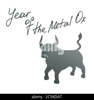 2021 Jahr des Metal Ochsen. Stiersymbol. Handgezeichnete Vektorgrafik Stock Vektor