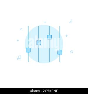 Toningenieur, Mischpult, Equalizer-Vektor-Symbol. Flache Abbildung. Stil mit gefüllten Linien. Blaues Monochrom-Design. Bearbeitbare Kontur. Linienstärke anpassen Stock Vektor