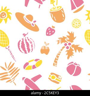 Hand gezeichnet Doodle Sommer nahtlose Muster Vektor-Illustration skizzenhaft Sommer Urlaub Elemente Sammlung isoliert Urlaub Objekte Cartoon Sommer Stock Vektor