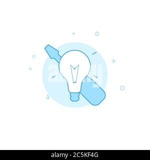 Elektriker, Elektro, Glühbirne, Schraubendreher Vektor-Symbol. Flache Abbildung. Stil mit gefüllten Linien. Blaues Monochrom-Design. Bearbeitbare Kontur. Linie anpassen Stock Vektor