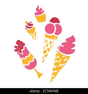 Vector Sammlung von Party Gebäck, Kuchen und Süßigkeiten Ikonen. Handgezeichnete Illustration mit Kuchen und Cupcakes. Stock Vektor