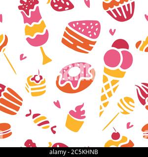 Doodle-Vektor. Bäckerei, Kuchen und Dessert, Gebäck Symbole gesetzt. Handgezeichnete Elemente für Logo, Label, Menü, Cafe-Shop Stock Vektor