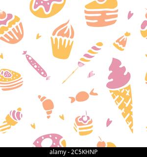 Handgezeichnete Textur. Süßigkeiten und Desserts. Druck, Stoff, Verpackung Stock Vektor