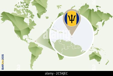 Infografik für Barbados, detaillierte Landkarte von Barbados mit Flagge. Vektorinfo Grafik grüne Karte. Stock Vektor