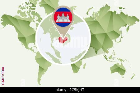 Infografik für Kambodscha, detaillierte Landkarte von Kambodscha mit Flagge. Vektorinfo Grafik grüne Karte. Stock Vektor