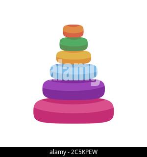 Kinder Spielzeug Pyramide auf weißem Hintergrund. Eine logische Lektion für ein Neugeborenes. Vektor-Illustration in trendigen flachen Stil. EPS 10. Stock Vektor
