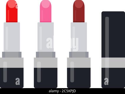 Drei leuchtend rote Lippenstifte Vektor flach isoliert Stock Vektor