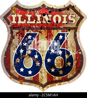 Route 66 Schild, gestürzt grungy Straßenschild, Retro-Stil, Vektor-Illustration Stock Vektor
