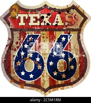 Route 66 Schild, gestürzt grungy Straßenschild, Retro-Stil, Vektor-Illustration Stock Vektor