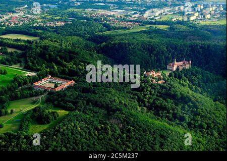 Geographie / Reisen, walbrzych, polen, Burg Ksiaz, Zamek Ksiaz, Ksiaz, Polska, Polen, dolny slask, niederschlesien, Aero, Luft, Jahreszeit, Landschaft, Stockfoto
