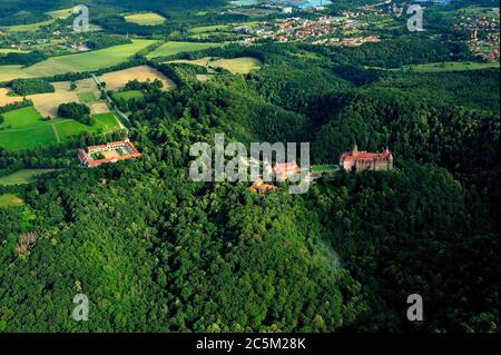 Geographie / Reisen, walbrzych, polen, Burg Ksiaz, Zamek Ksiaz, Ksiaz, Polska, Polen, dolny slask, niederschlesien, Aero, Luft, Jahreszeit, Landschaft, Stockfoto