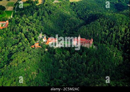 Geographie / Reisen, walbrzych, polen, Burg Ksiaz, Zamek Ksiaz, Ksiaz, Polska, Polen, dolny slask, niederschlesien, Aero, Luft, Jahreszeit, Landschaft, Stockfoto