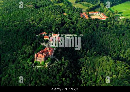 Geographie / Reisen, walbrzych, polen, Burg Ksiaz, Zamek Ksiaz, Ksiaz, Polska, Polen, dolny slask, niederschlesien, Aero, Luft, Jahreszeit, Landschaft, Stockfoto