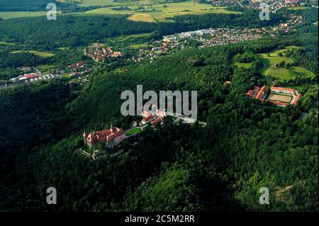 Geographie / Reisen, walbrzych, polen, Burg Ksiaz, Zamek Ksiaz, Ksiaz, Polska, Polen, dolny slask, niederschlesien, Aero, Luft, Jahreszeit, Landschaft, Stockfoto