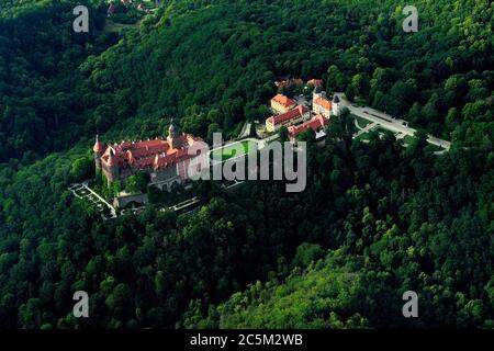 Geographie / Reisen, walbrzych, polen, Burg Ksiaz, Zamek Ksiaz, Ksiaz, Polska, Polen, dolny slask, niederschlesien, Aero, Luft, Jahreszeit, Landschaft, Stockfoto