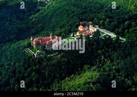 Geographie / Reisen, walbrzych, polen, Burg Ksiaz, Zamek Ksiaz, Ksiaz, Polska, Polen, dolny slask, niederschlesien, Aero, Luft, Jahreszeit, Landschaft, Stockfoto