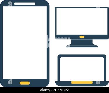 Mobile Geräte, drahtlose Kommunikationstechnik und Internet Web-Konzept: Business-Laptop oder Notebook, Tablet-PC und Touchscreen-Monitor Stock Vektor