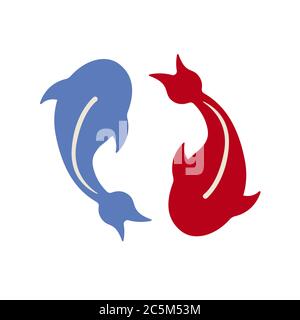 Yin Yang Koi Fische Symbol isoliert auf weißem Hintergrund. Trendy flachen Stil für Grafik-Design, Web-Site. Vektorgrafik EPS 10 Stock Vektor