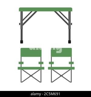 Campingtisch und Stuhl auf weißem Hintergrund. Vektor-Illustration in trendigen flachen Stil. EPS 10. Stock Vektor