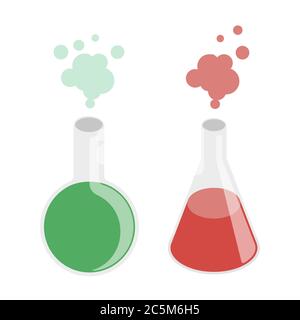 Laborflaschen aus Glas in trendigem Flachstil. Vektorgrafik. ESP 10. Stock Vektor
