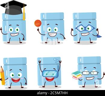 Schüler Kühlschrank Cartoon-Figur mit verschiedenen Ausdrücken Stock Vektor