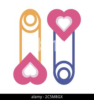 Baby-Sicherheitsnadeln auf weißem Hintergrund. Vektor-Illustration in trendigen flachen Stil. EPS 10. Stock Vektor