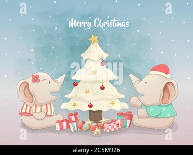 Elefanten Paar feiern weihnachten Stock Vektor