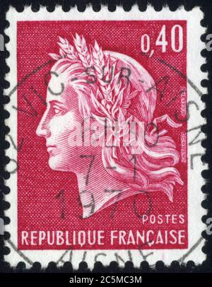 Timbre oblitéré Marianne rouge. République Francaise. Postes. 0,40 Stockfoto