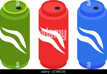 Soda in farbigen Aluminiumdosen. Schild mit kalten Getränken. Vektorgrafik im Cartoon-Stil isoliert auf weißem Hintergrund. Stock Vektor
