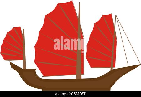 Asiatisches Vietnam Junk-Boot, Vektor-Symbol. Einfache stilisierte Cartoon Schiff Clip Art Illustration. Stock Vektor