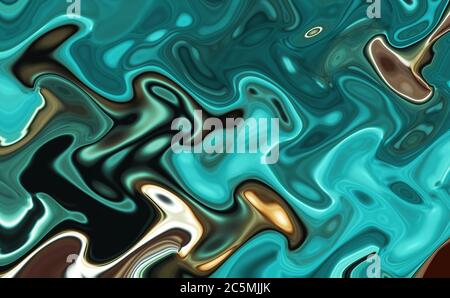 Aquamarin blau Abstrakter Hintergrund von gemischten Farbschattierungen mit einem Marmormuster. Flüssigkeit bunt grün Smaragd Farbe Diffusion Hintergrund. Kreativ Stockfoto