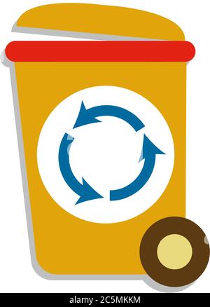 Mülltonnen und Beutel in flachen Stil Ikonen. Vektor-Symbole von Müllsäcken, Mülltonnen und Dosen. Mit Recycling-Symbol. Stock Vektor