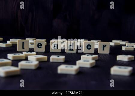 Wort oder Satz FÜHRER mit Buchstaben auf dem Holz gemacht, großes Bild für Ihr Design. Stockfoto