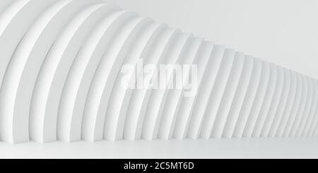 Abstrakter Architekturhintergrund. 3d-Illustration von weißem Licht kreisförmigen Gebäude. Moderne Geometrische Tapete. Futuristisches Technologie-Design, neu c Stockfoto