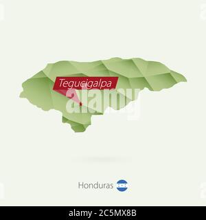 Grüne Gradienten Low Poly Karte von Honduras mit Hauptstadt Tegucigalpa Stock Vektor