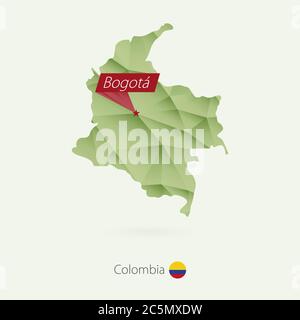Grüne Gradient Low Poly Karte von Kolumbien mit Hauptstadt Bogota Stock Vektor