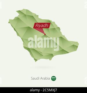 Grüne Gradient Low Poly Karte von Saudi-Arabien mit Hauptstadt Riad Stock Vektor